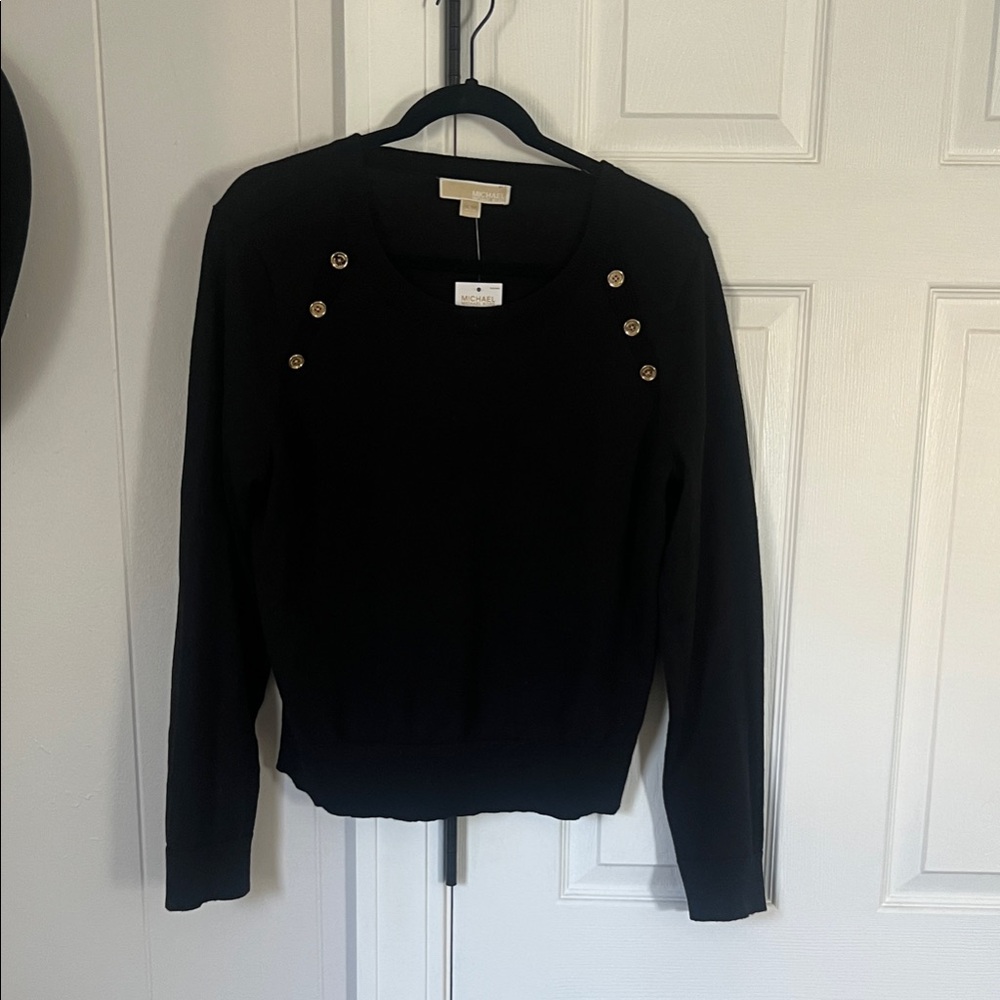 NWT Michael Kors Chic Black Button-Accent Women's Sweatser